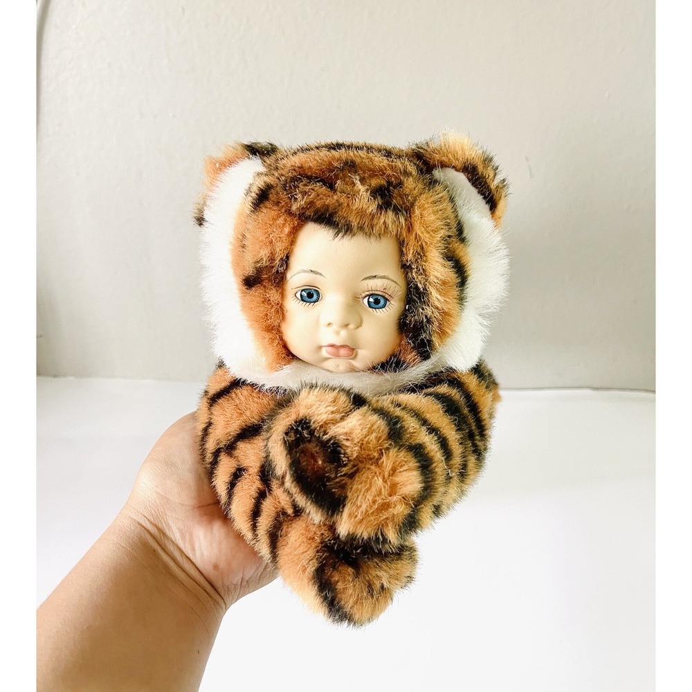 Vintage Babyface Tiger Plush Baby in Tiger Suit Blue Eyes stuffed Animal